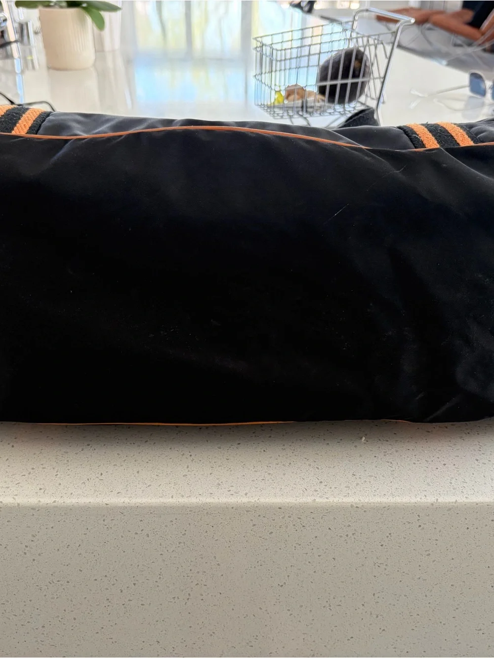 Gucci Black Canvas Duffel with Orange Trim and Striped Handles